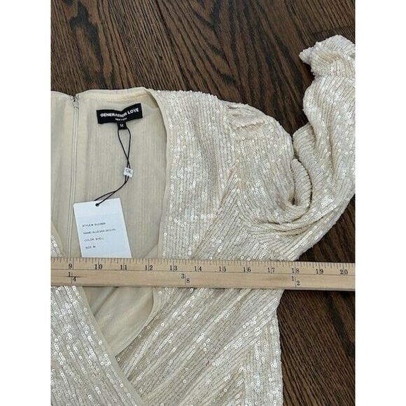 Generation Love Allegra Sequin Romper Faux Wrap Ruched Sleeve Surplice Shell M - Picture 6 of 11